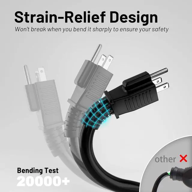 Alt view image 2 of 7 - 16/3 Black Indoor Outdoor Extension Cord 10 Ft Waterproof Heavy Duty Extension Cord with 3 Prong Grounded Plug 13A 1625W 16AWG SJTW Flexible Weatherproof Power Cable for Offices Gardens and Lawns