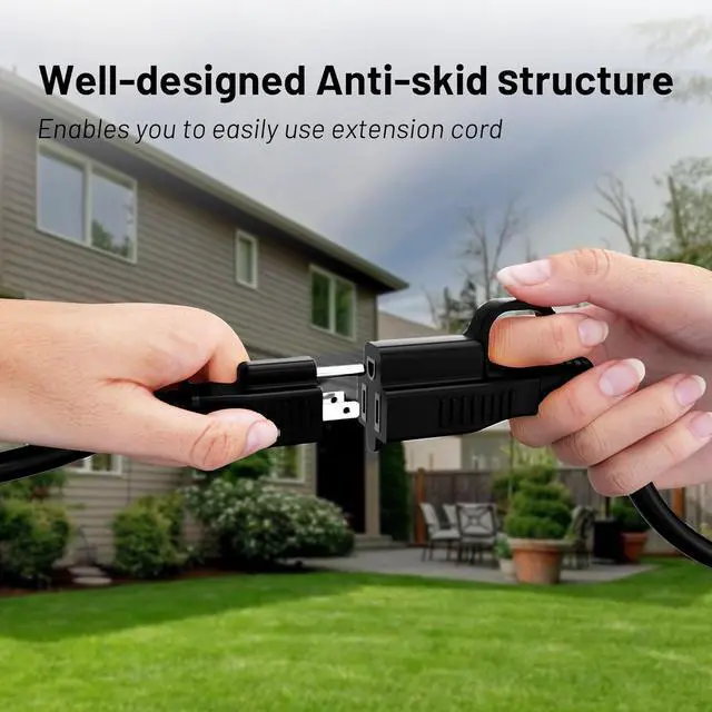 Alt view image 4 of 7 - 16/3 Black Indoor Outdoor Extension Cord 10 Ft Waterproof Heavy Duty Extension Cord with 3 Prong Grounded Plug 13A 1625W 16AWG SJTW Flexible Weatherproof Power Cable for Offices Gardens and Lawns