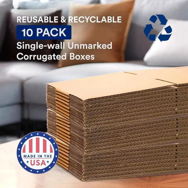 Alt view image 3 of 6 - Moving Boxes Medium 18L x 14W x 12H 10-Pack | Corrugated Cardboard Box for Shipping Mailing Packing Packaging and Storage 18x14x12