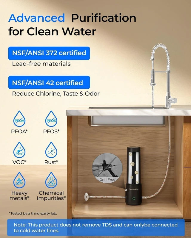 Alt view image 2 of 7 - Waterdrop 10UA PRO Under Sink Water Filter, No Drill Required, Time Reminder, Easy Installation, Reduces Lead, Chlorine, Bad Taste & Odor, NSF/ANSI 42 Certified, 11000 Gallons, Does not Lower TDS