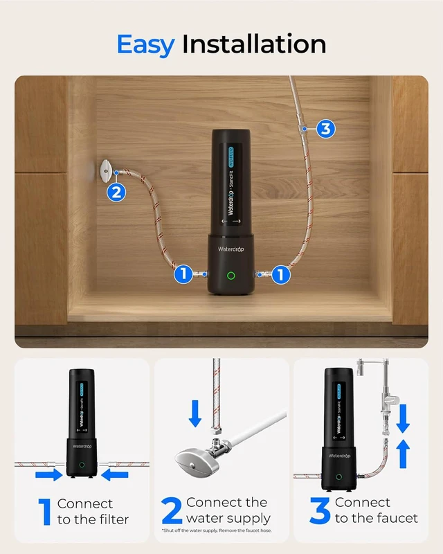 Alt view image 7 of 7 - Waterdrop 10UA PRO Under Sink Water Filter, No Drill Required, Time Reminder, Easy Installation, Reduces Lead, Chlorine, Bad Taste & Odor, NSF/ANSI 42 Certified, 11000 Gallons, Does not Lower TDS
