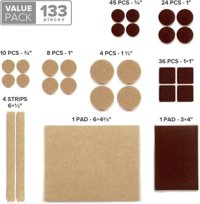 Alt view image 5 of 6 - Felt Furniture Pads X-PROTECTOR 133 PCS Premium Furniture Pads - Felt Pads Furniture Feet Best Wood Floor Protectors - Protect Your Hardwood & Laminate Flooring! Brown and Beige