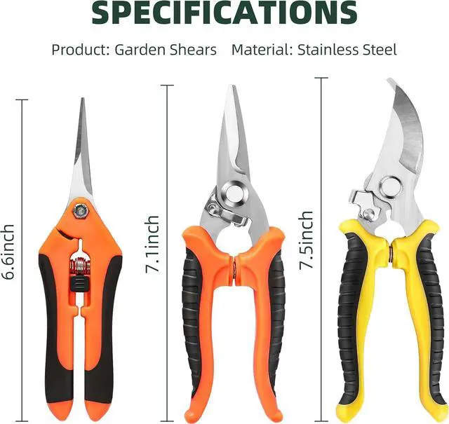 Alt view image 5 of 7 - 3-Pack Stainless Steel Pruning Shears Pruning Snips and Clippers for Gardening