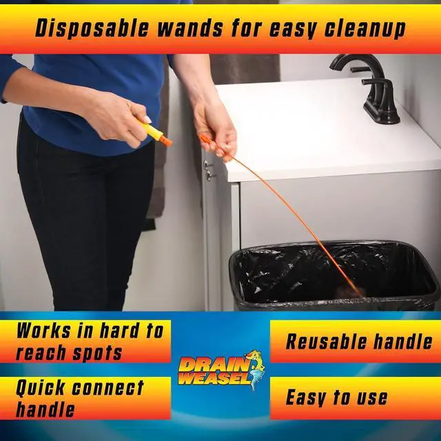 Alt view image 5 of 7 - Drain Weasel Sink Snake Hair Clog Remover Tool Pipe Bathroom Bathtub Cleaner 18-inch Made in the USA 5 Wands and Removable Handle