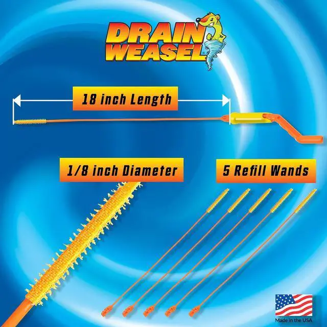 Alt view image 7 of 7 - Drain Weasel Sink Snake Hair Clog Remover Tool Pipe Bathroom Bathtub Cleaner 18-inch Made in the USA 5 Wands and Removable Handle
