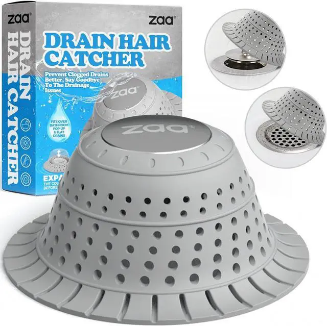 Main image of Bathtub Drain Hair Catcher Premium Silicone Shower Hair Catcher 1Pack Collapsible Hair Stopper for Pop Up and Regular Drains of Shower Bathtub Bathroom Sink Gray