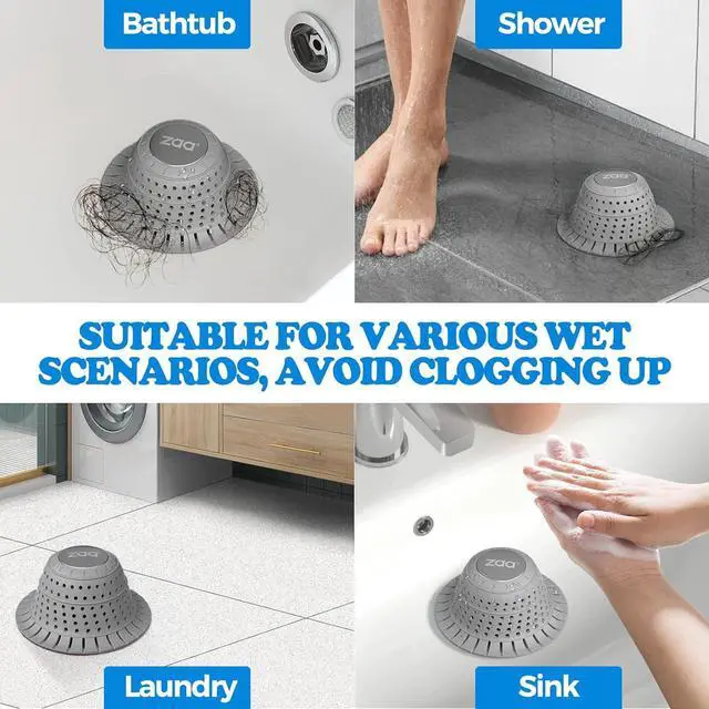Alt view image 2 of 6 - Bathtub Drain Hair Catcher Premium Silicone Shower Hair Catcher 1Pack Collapsible Hair Stopper for Pop Up and Regular Drains of Shower Bathtub Bathroom Sink Gray