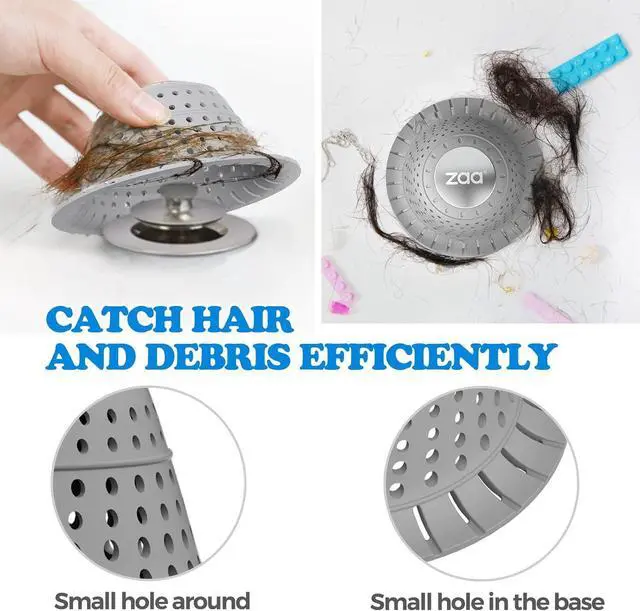 Alt view image 4 of 6 - Bathtub Drain Hair Catcher Premium Silicone Shower Hair Catcher 1Pack Collapsible Hair Stopper for Pop Up and Regular Drains of Shower Bathtub Bathroom Sink Gray