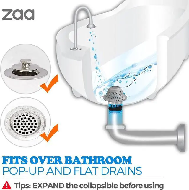 Alt view image 3 of 6 - Bathtub Drain Hair Catcher Premium Silicone Shower Hair Catcher 1Pack Collapsible Hair Stopper for Pop Up and Regular Drains of Shower Bathtub Bathroom Sink Gray