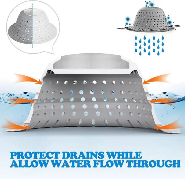 Alt view image 5 of 6 - Bathtub Drain Hair Catcher Premium Silicone Shower Hair Catcher 1Pack Collapsible Hair Stopper for Pop Up and Regular Drains of Shower Bathtub Bathroom Sink Gray