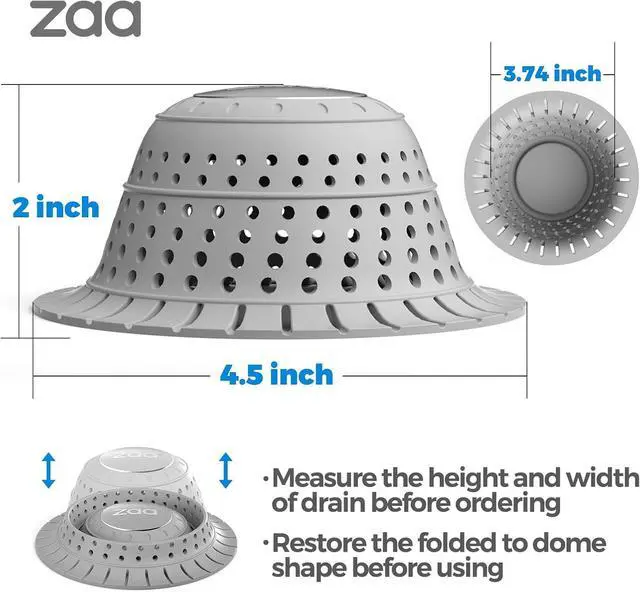 Alt view image 6 of 6 - Bathtub Drain Hair Catcher Premium Silicone Shower Hair Catcher 1Pack Collapsible Hair Stopper for Pop Up and Regular Drains of Shower Bathtub Bathroom Sink Gray