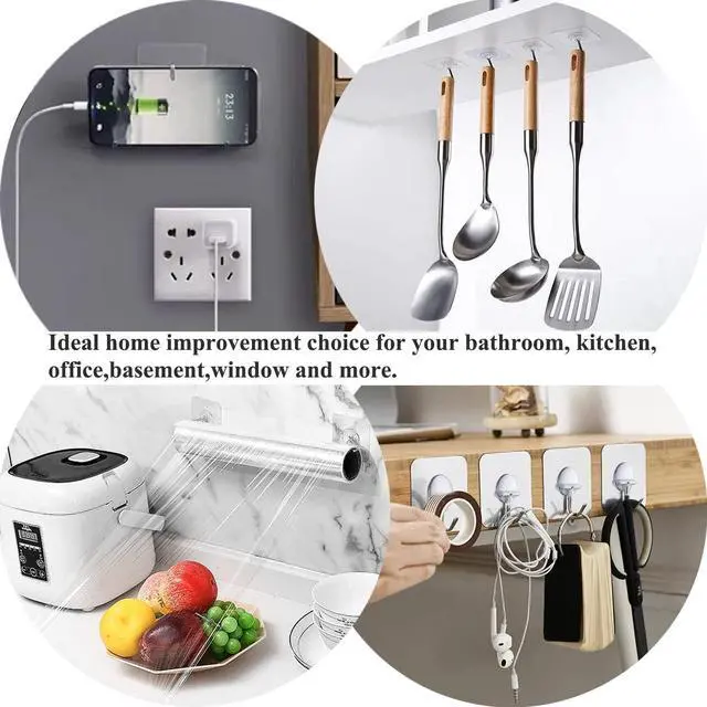 Alt view image 5 of 7 - Adhesive Hooks for Hanging Heavy Duty Wall Hooks Self Adhesive Towel Coat Hooks Waterproof Transparent Hook for Bathroom Shower Kitchen Keys Door Outdoor Home Improvement Utility Hook 12 Pack