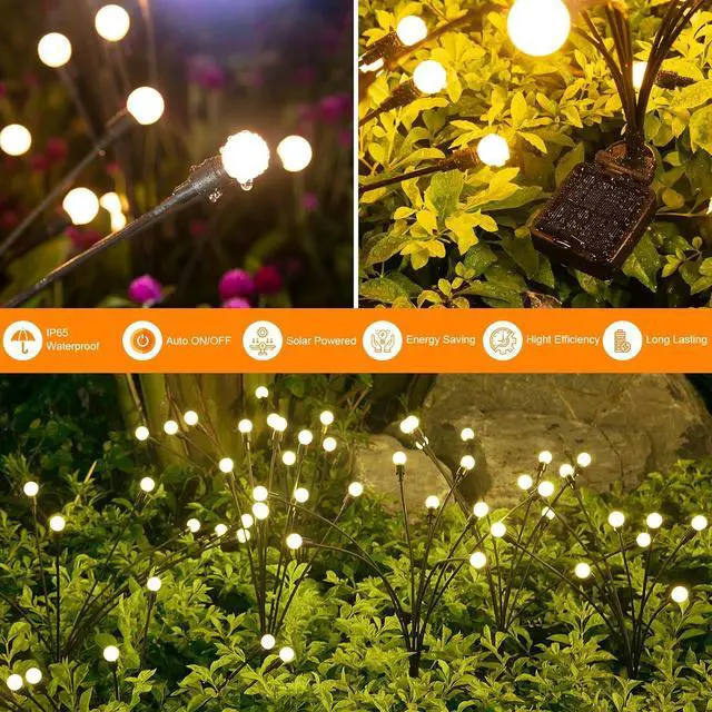 Alt view image 4 of 6 - Solar Lights Outdoor(4-Pack 32 LEDs) Solar Garden Lights Outdoor Decorations Firefly Light for Patio Decor Big Bulb Unique Gifts for Women Gifts for Grandma