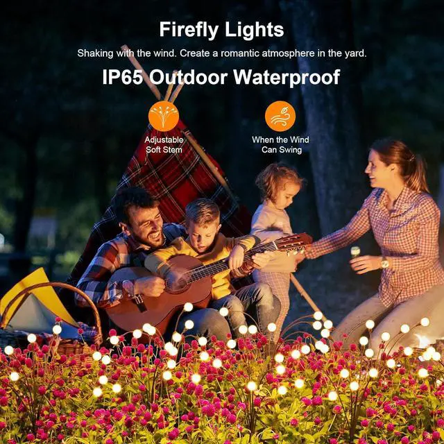 Alt view image 6 of 6 - Solar Lights Outdoor(4-Pack 32 LEDs) Solar Garden Lights Outdoor Decorations Firefly Light for Patio Decor Big Bulb Unique Gifts for Women Gifts for Grandma