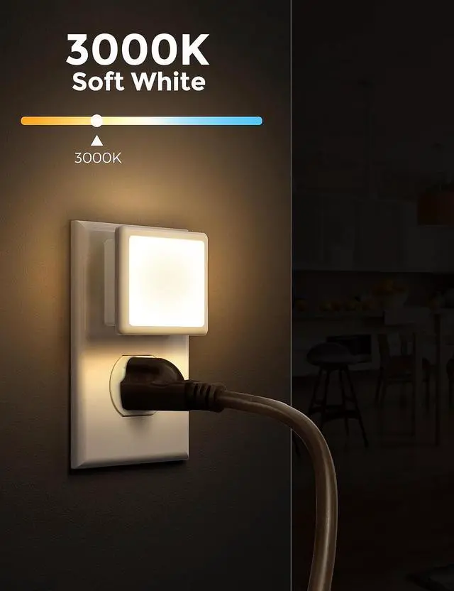 Alt view image 2 of 7 - Night Lights Plug into Wall 2-Pack 0.3W Plug in Night Light Dusk to Dawn 3000K Soft White Bright Nightlight Auto-On/Off for Adults Kids Room Bedroom Bathroom Hallway Kitchen Non-Dim