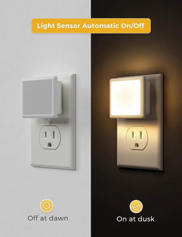Alt view image 3 of 7 - Night Lights Plug into Wall 2-Pack 0.3W Plug in Night Light Dusk to Dawn 3000K Soft White Bright Nightlight Auto-On/Off for Adults Kids Room Bedroom Bathroom Hallway Kitchen Non-Dim