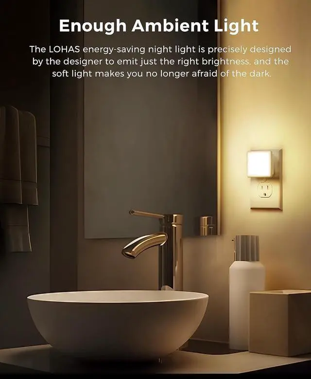 Alt view image 5 of 7 - Night Lights Plug into Wall 2-Pack 0.3W Plug in Night Light Dusk to Dawn 3000K Soft White Bright Nightlight Auto-On/Off for Adults Kids Room Bedroom Bathroom Hallway Kitchen Non-Dim