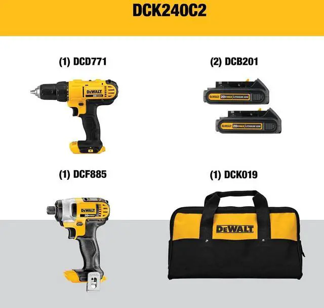 Alt view image 2 of 7 - 20V MAX Cordless Drill and Impact Driver Power Tool Combo Kit with 2 Batteries and Charger (DCK240C2)