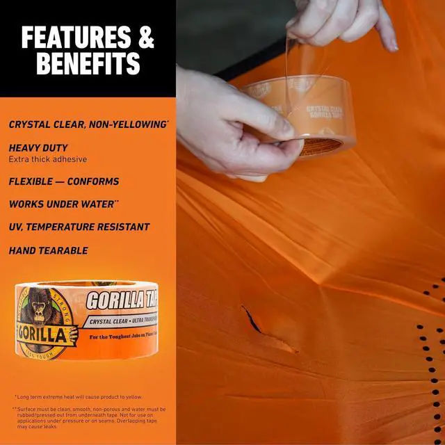 Alt view image 4 of 7 - Crystal Clear Tape 1.88 x 18 yd (Pack of 1) - Weather Resistant for Indoor or Outdoor Projects and Repairs