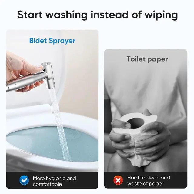 Alt view image 2 of 6 - Handheld Toilet Bidet Sprayer for Toilet-Adjustable Water Pressure Control with Bidet Hose for Feminine Wash Stainless Steel Brushed Nickel Bidet Faucet Cloth Diaper for Baby Wash