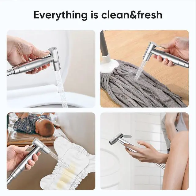 Alt view image 3 of 6 - Handheld Toilet Bidet Sprayer for Toilet-Adjustable Water Pressure Control with Bidet Hose for Feminine Wash Stainless Steel Brushed Nickel Bidet Faucet Cloth Diaper for Baby Wash