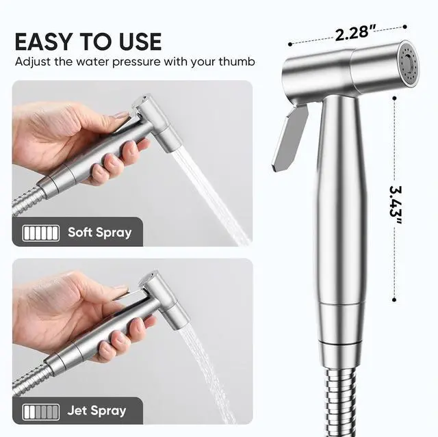 Alt view image 4 of 6 - Handheld Toilet Bidet Sprayer for Toilet-Adjustable Water Pressure Control with Bidet Hose for Feminine Wash Stainless Steel Brushed Nickel Bidet Faucet Cloth Diaper for Baby Wash
