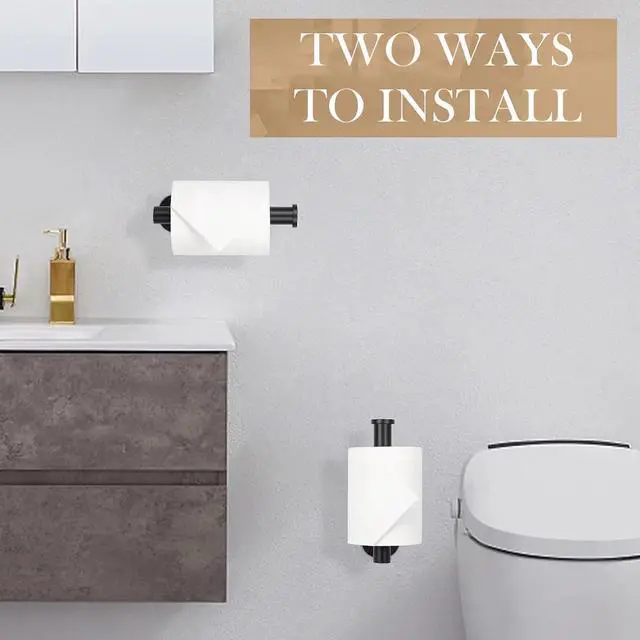 Alt view image 5 of 7 - Toilet Paper Holder - Self Adhesive Toilet Paper Holder Wall Mount for Bathroom SUS 304 Stainless Steel Command Strip Toilet Paper Roll Holder Stick On Wall No Drilling - Matte Black