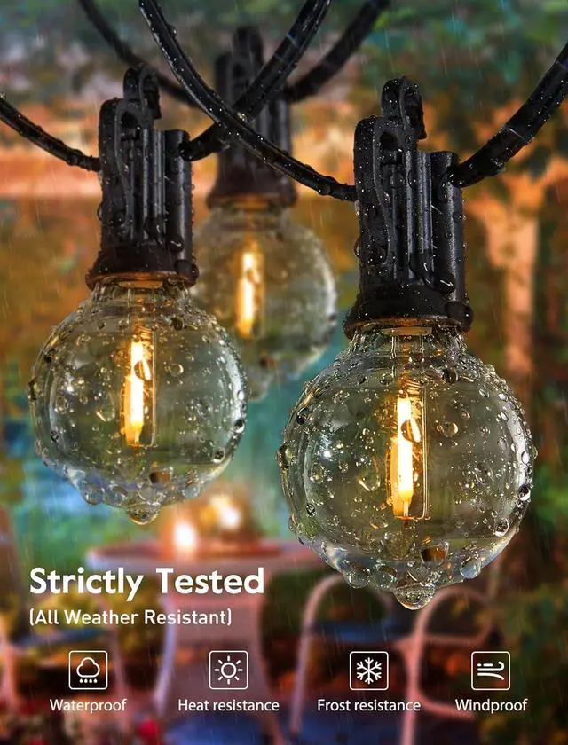Alt view image 4 of 7 - Outdoor String Lights 25 Feet G40 Globe LED Patio Lights with 13 Edison Plastic Bulbs(1 Spare) Waterproof Connectable Hanging Lights for Backyard Porch Balcony Party Decor E12 Socket Base Black
