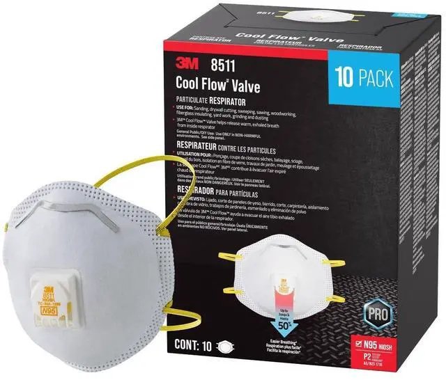 Main image of N95 Respirator 8511 Cool Flow Valve 10 Pack NIOSH-APPROVED Advanced Filter Media For Easy Breathing Comfortable For Long Periods Of Wear Helps Filter Pollen Mold Spores & Dust (8511PB1-A-PS)