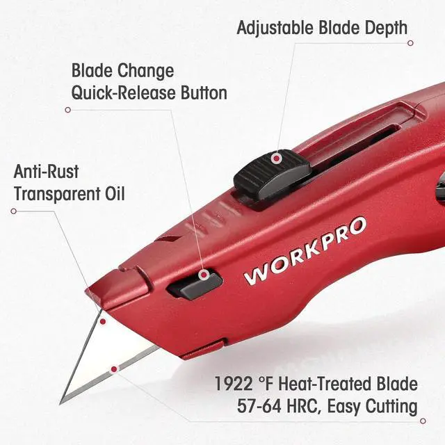 Alt view image 2 of 6 - Premium Utility Knife Retractable All Metal Heavy Duty Box Cutter Quick Change Blade Razor Knife with 10 Extra Blades