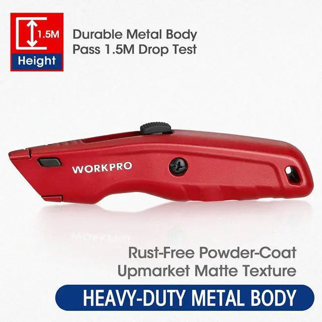Alt view image 3 of 6 - Premium Utility Knife Retractable All Metal Heavy Duty Box Cutter Quick Change Blade Razor Knife with 10 Extra Blades