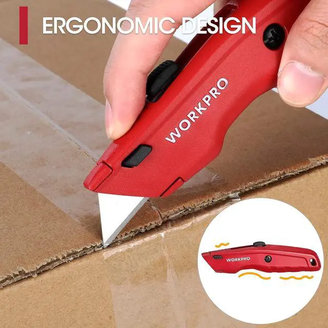 Alt view image 4 of 6 - Premium Utility Knife Retractable All Metal Heavy Duty Box Cutter Quick Change Blade Razor Knife with 10 Extra Blades