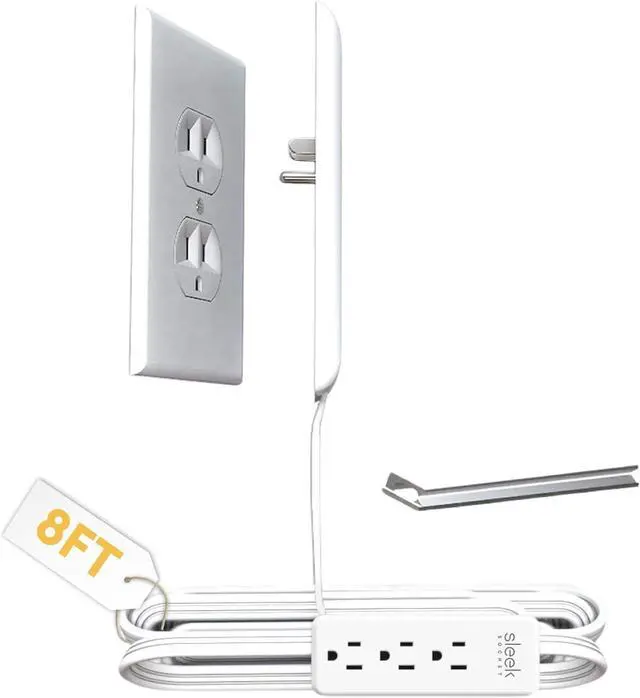 Main image of Sleek Socket No Shock Child Protector Outlet & Plug Concealer with Protective Cord Clips 8-Foot Flat Extension Cord with Multiple Outlets Baby Proofing Outlet Cover No Access To Dangerous Cords