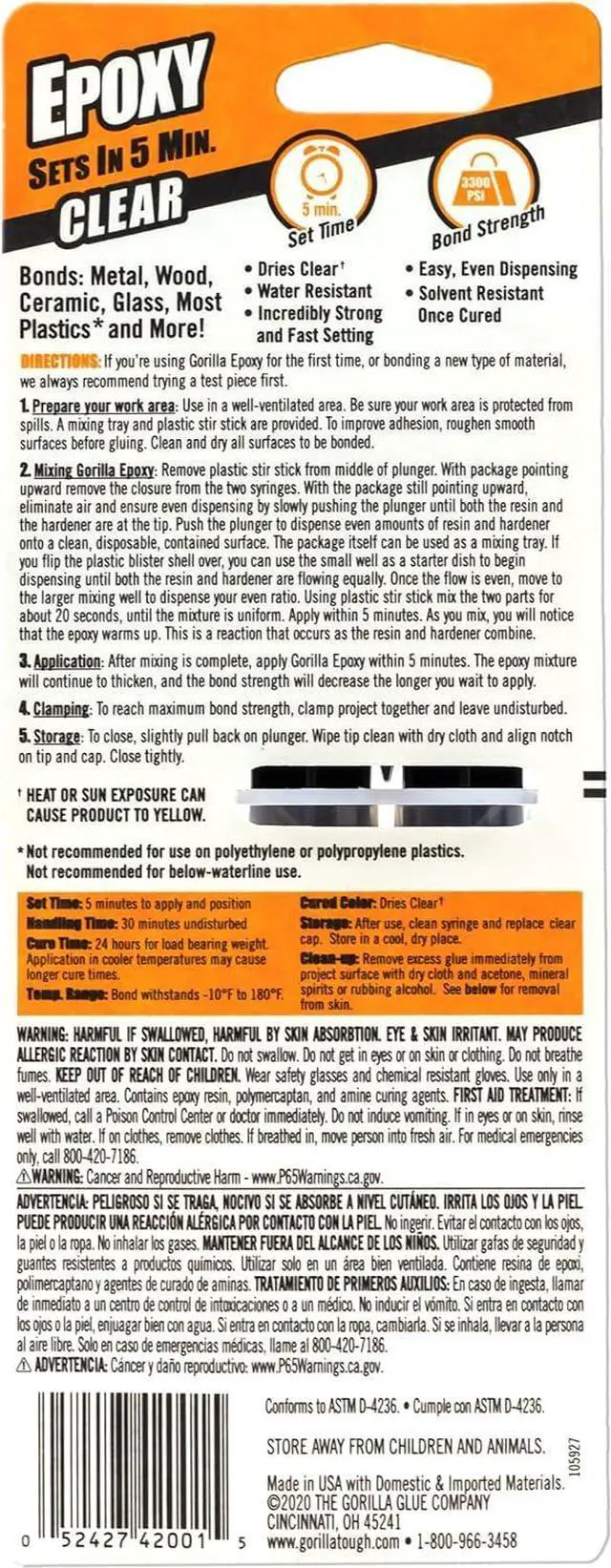 Alt view image 2 of 7 - 2 Part Epoxy Clear Epoxy 0.85 Ounce Syringe (Pack of 1) - 5 Minute Set Incredibly Strong Bonding