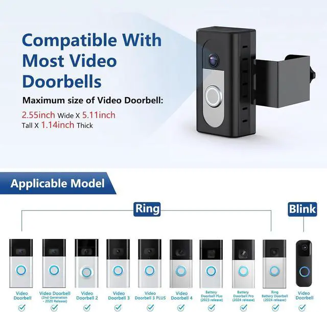 Alt view image 2 of 7 - Anti-Theft Video Doorbell Mount Compatible with Ring/Blink Wireless Video Doorbell Adjustable Mounting Bracket Accessories for Houses Apartments Businesses Not for Security Door
