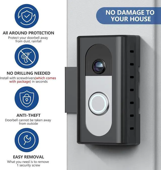Alt view image 4 of 7 - Anti-Theft Video Doorbell Mount Compatible with Ring/Blink Wireless Video Doorbell Adjustable Mounting Bracket Accessories for Houses Apartments Businesses Not for Security Door