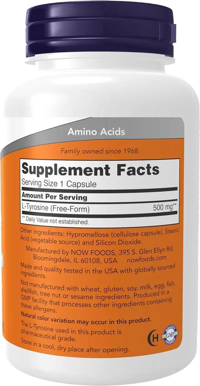 Alt view image 2 of 7 - Supplements L-Tyrosine 500 mg Supports Mental Alertness* Neurotransmitter Support* 120 Capsules