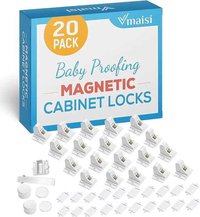 Main image of 20 Pack Magnetic Cabinet Locks Baby Proofing - Vmaisi Children Proof Cupboard Drawers Latches - Adhesive Easy Installation