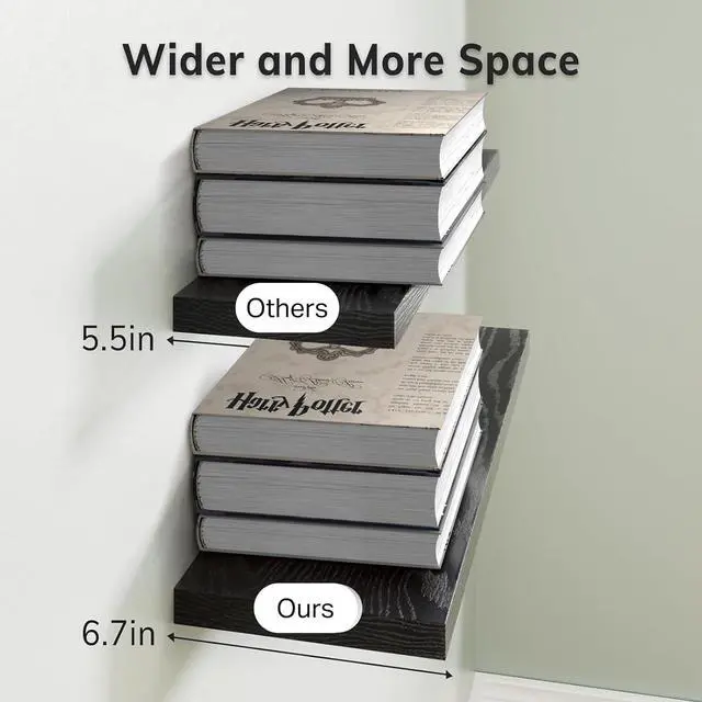 Alt view image 3 of 7 - Floating Shelves for Wall Wall Mounted Rustic Wood Shelves for Bathroom Bedroom Living Room Kitchen Hanging Shelf for Books/Storage/Room Decor with 22lbs Capacity (Black Set of 3 15.7in)