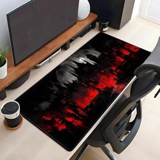 Alt view image 4 of 6 - Black Castle Large Mouse Pad Red and Black Mousepad Gaming Playmat Game Mat Big Full Keyboard and Mouse Pads Cool Desk Pad for Keyboard with Stitched Edges Anti-Slip Desk mat 31.5 X 15.7
