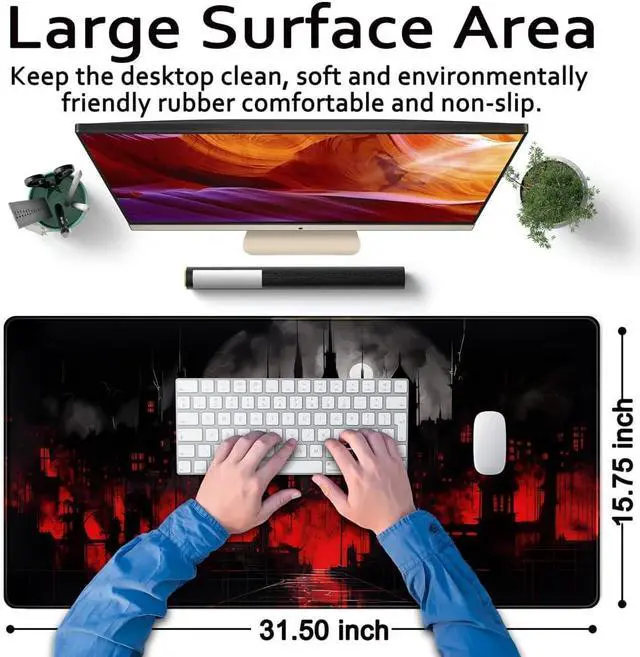 Alt view image 6 of 6 - Black Castle Large Mouse Pad Red and Black Mousepad Gaming Playmat Game Mat Big Full Keyboard and Mouse Pads Cool Desk Pad for Keyboard with Stitched Edges Anti-Slip Desk mat 31.5 X 15.7
