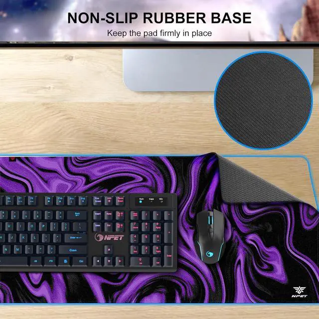 Alt view image 4 of 7 - N110 Extended Big Mouse Pad Large XXL Gaming Mouse Pad Desk Pad 35x17 inch Long Computer Keyboard Mouse Mat Mousepad with 3mm Non-Slip Base and Stitched Edge for Home Office Work Dark Purple