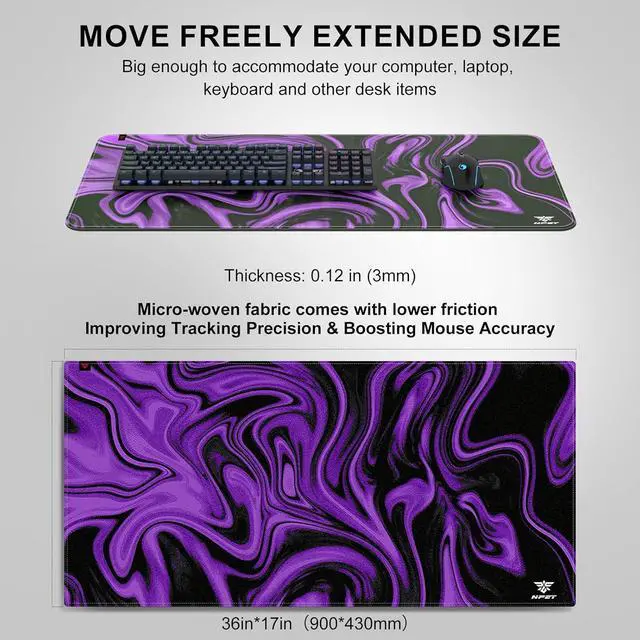 Alt view image 5 of 7 - N110 Extended Big Mouse Pad Large XXL Gaming Mouse Pad Desk Pad 35x17 inch Long Computer Keyboard Mouse Mat Mousepad with 3mm Non-Slip Base and Stitched Edge for Home Office Work Dark Purple
