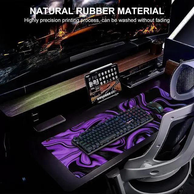 Alt view image 7 of 7 - N110 Extended Big Mouse Pad Large XXL Gaming Mouse Pad Desk Pad 35x17 inch Long Computer Keyboard Mouse Mat Mousepad with 3mm Non-Slip Base and Stitched Edge for Home Office Work Dark Purple