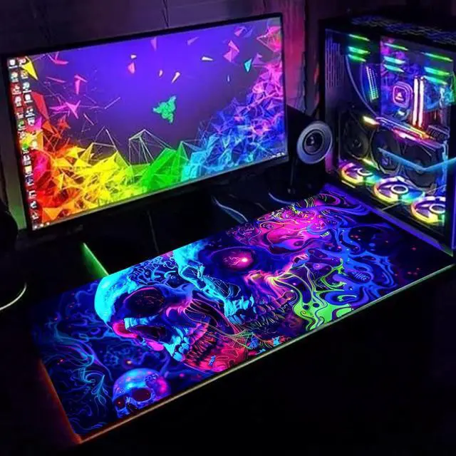 Alt view image 2 of 7 - Horror Skull Mouse Pad Large Waterproof Blacklight Colorful Skeleton Neon Gaming Non-Slip Rubber Base Mousemat Glow in The Dark Abstract Desk Mat for Office Home - 31.5 x 11.8 inches