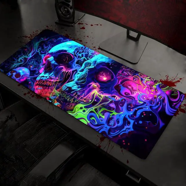 Alt view image 5 of 7 - Horror Skull Mouse Pad Large Waterproof Blacklight Colorful Skeleton Neon Gaming Non-Slip Rubber Base Mousemat Glow in The Dark Abstract Desk Mat for Office Home - 31.5 x 11.8 inches