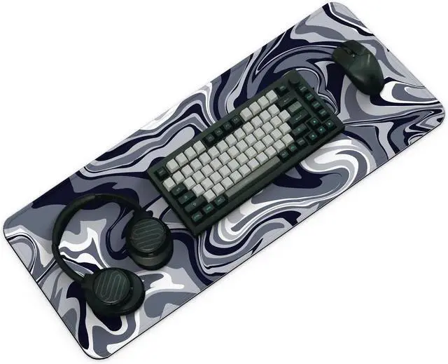 Alt view image 2 of 7 - Large Extended Computer Mouse Pad with Non-Slip Rubber Base Long Gaming Mouse Mat with Stitched Edges XL Anime Mousepad for Laptop 31.5 x 11.8 inch (Black Grey Fluid)