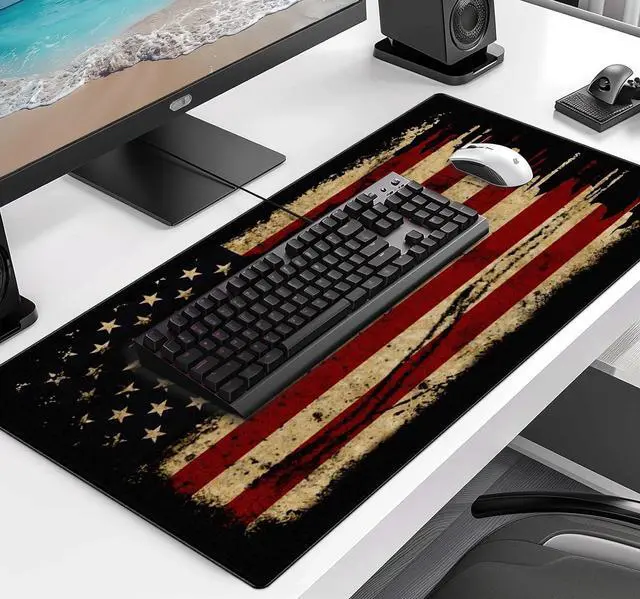 Alt view image 3 of 7 - Large Extended Gaming Mouse Pad with Stitched Edges, Non-Slip Waterproof Rubber Base Mouse Pad for Office, Computer, Keyboard, Laptop and Home Desk Pad 35.4 x 15.7 x 0.12 Inch (American Antique Flag)