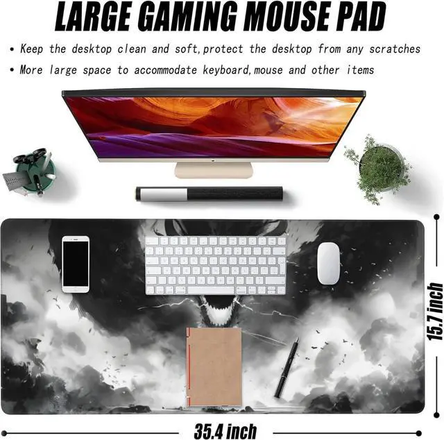 Alt view image 2 of 7 - Extended Large Gaming Mouse Pad Horror Anime Manga Large Desk Mat for Desktop XXL Non-Slip Rubber Base Stitched Edges Long Computer Keyboard Desk Pad Mouse Mat for Gaming Home Office 35.4X15.7