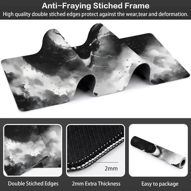 Alt view image 3 of 7 - Extended Large Gaming Mouse Pad Horror Anime Manga Large Desk Mat for Desktop XXL Non-Slip Rubber Base Stitched Edges Long Computer Keyboard Desk Pad Mouse Mat for Gaming Home Office 35.4X15.7